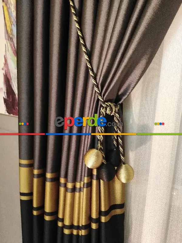 Yeni Sezon Antrasit,siyah Renk Gold Detaylı Pano Taç Fon Perde Tavan Bağlama Braçol Hediyeli