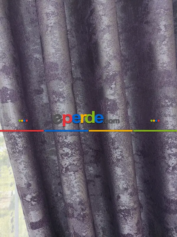 Patinedesenli Lila - Katyonik Jakar Fon Perde- Lila