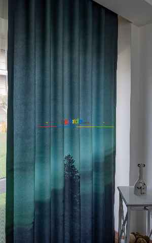 Hazır Ölçülü Dökümlü Kumaştan Kuzey Işıkları Manzaralı Baskılı Pilesiz Fon Perde 1. Kalite