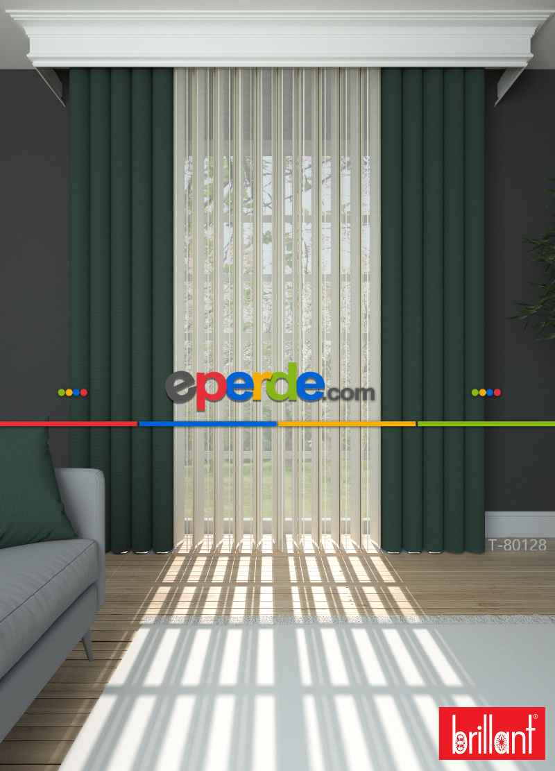 Brillant Akıllı Tül Perde Yeşil Renkli Tül Dikey Zebra Perde Düz 1. Kalite