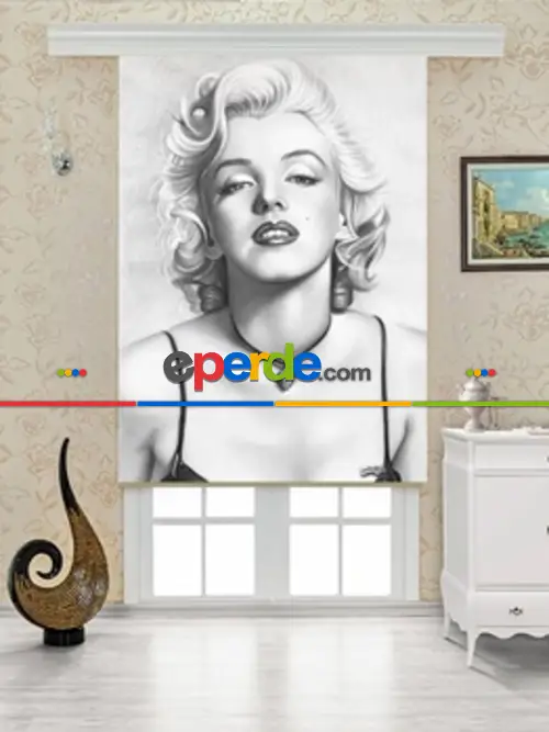 Marilyn Monroe Dijital Baskılı Stor Perde- Beyaz