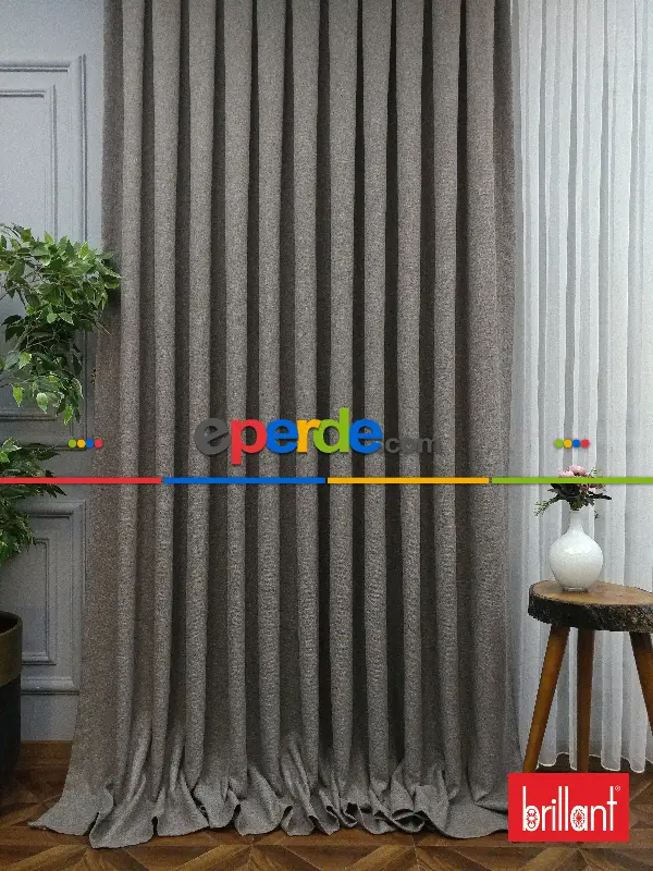 Salon Fon - Brillant Keten Açık Vizon Renk Düz Fon Perde - Açık Vizon