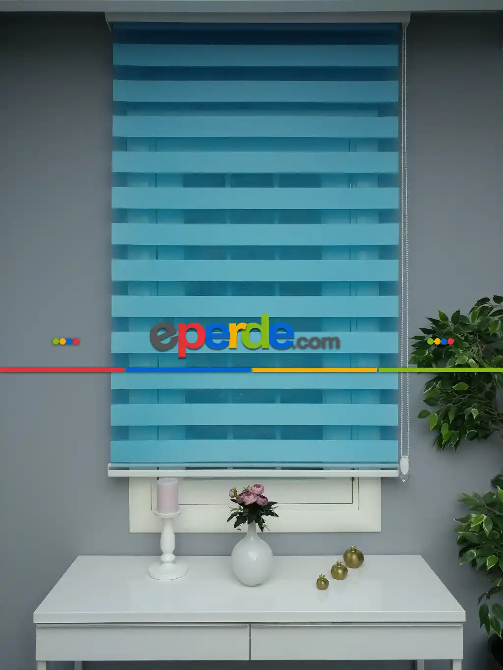 Perle Home Düz Mavi Zebra Perde