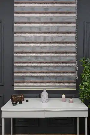 Zebra Perde - Degrade Vizon Renk Geçişli Kırık Pileli Zebra Perde, Vizon Kahverengi Krem Renklerde