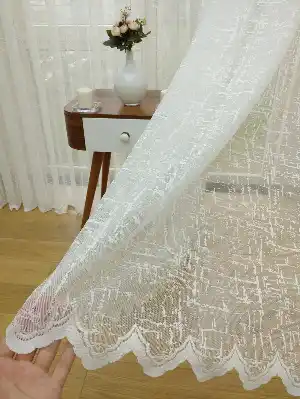 Keten Görünümlü Özel Örme Dokulu Tül Perde- Ekru