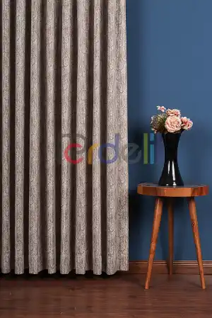 Balık Sırtı Desenli Jakar Dokuma Krem Fon Perde