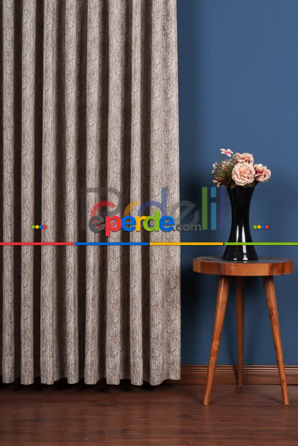 Balık Sırtı Desenli Jakar Dokuma Krem Fon Perde