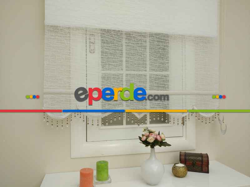 Brillant - Stor Perde - Çiftli Sistem Tül Ve Stor Perde - Cam Kırığı Modeli- Krem Açık-ekru