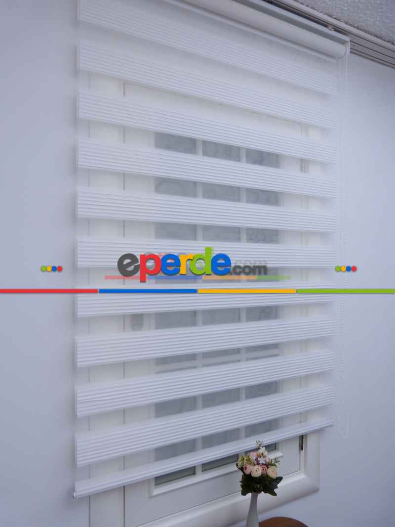 Zebra Perde - Beyaz - Dar Plise Model- Beyaz