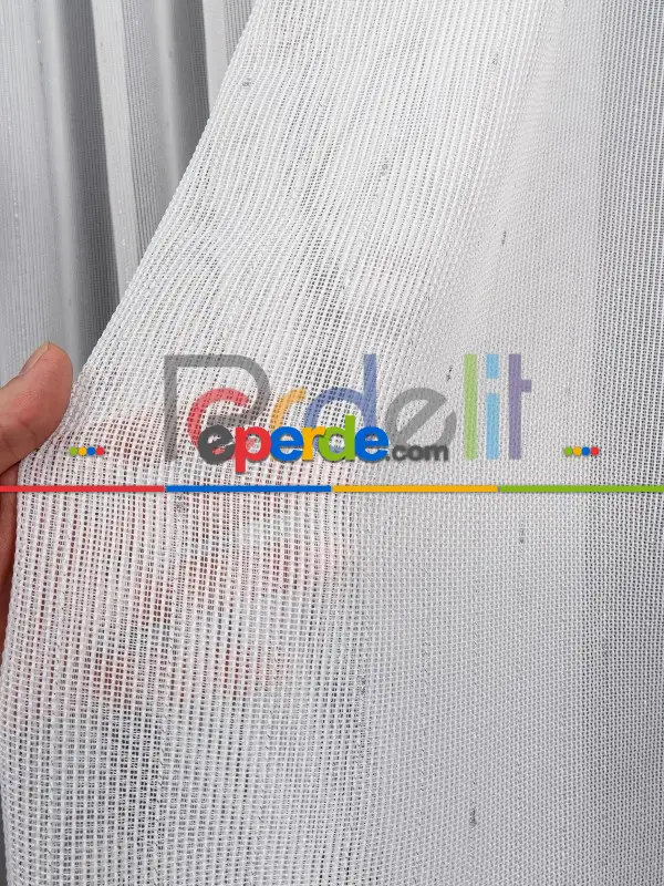 Yumuşak Dokulu Gümüş Damlacık Desenli File tül perde Ütü İstemez