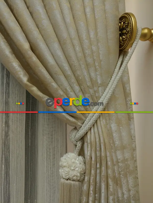 Bej Renk Jakar Desenli Fon Perde- Bej