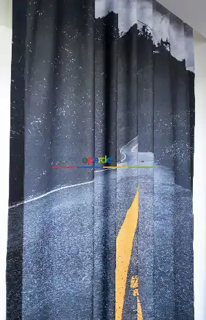Hazır Ölçülü Dökümlü Kumaştan Yol Şerit Manzaralı Baskılı Pilesiz Fon Perde 1. Kalite