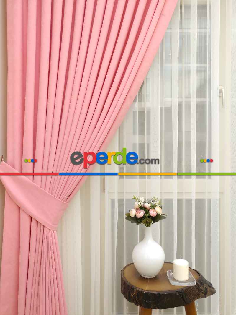Pembe - Düz Fon Perde ( Dökümlü Fon Perde)- Pembe Açık