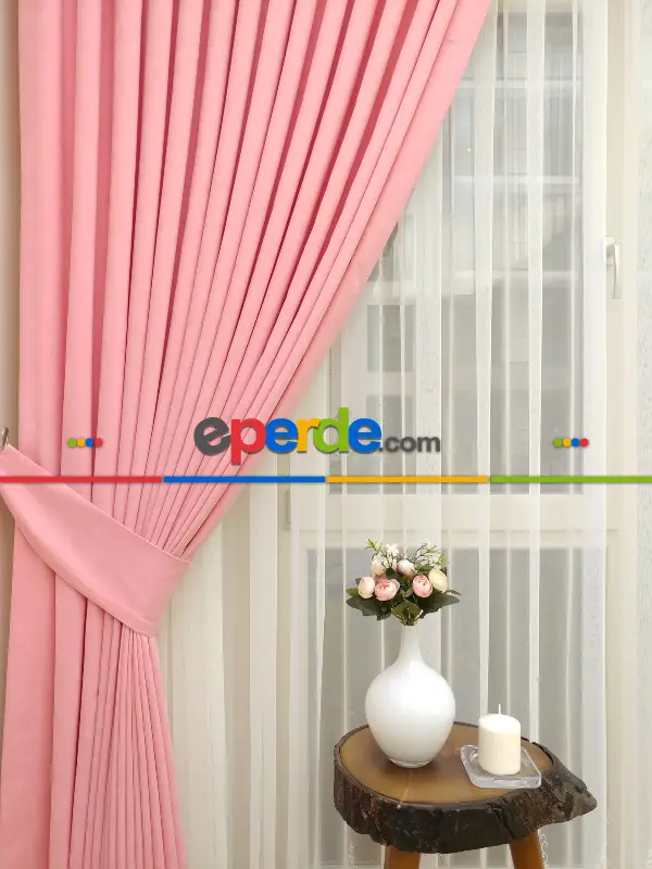 Salon Fon - Pembe - Düz Fon Perde (  Dökümlü Fon Perde)- Pembe Açık
