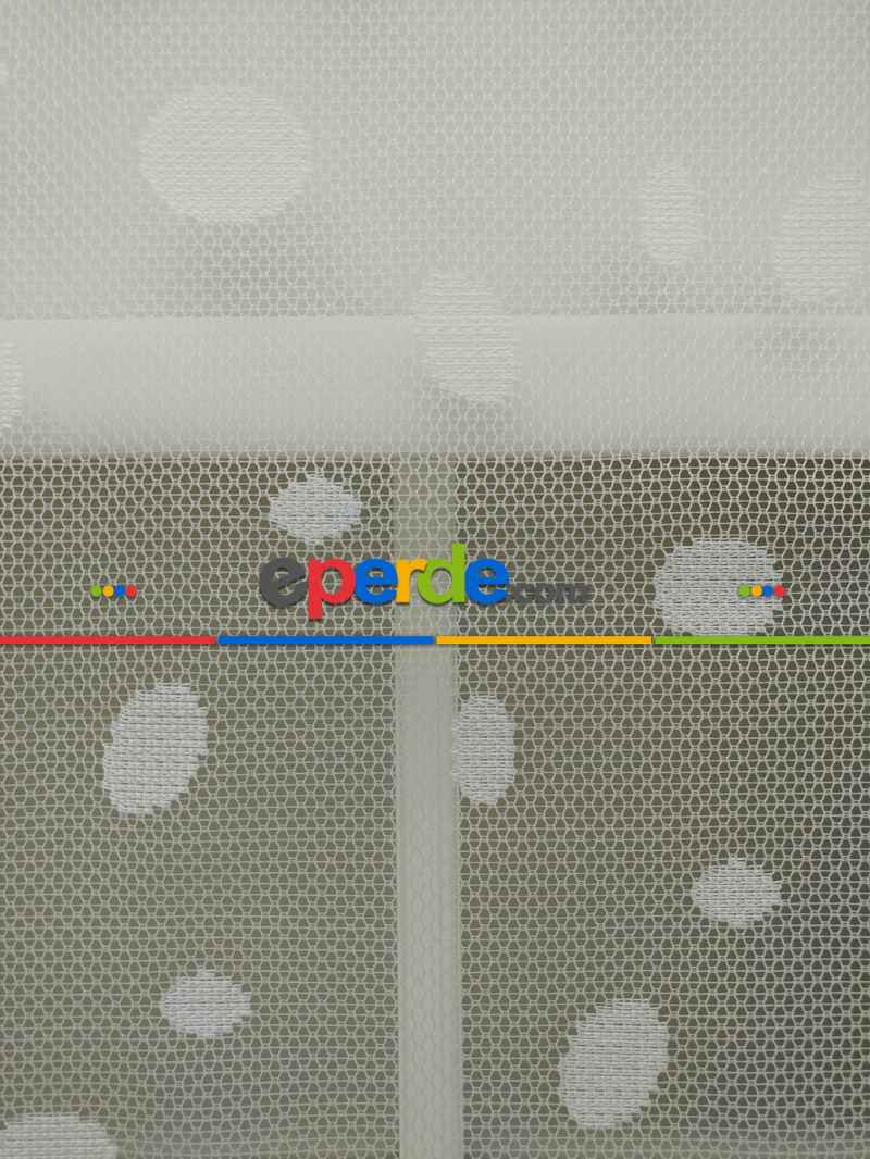 Jakar Örme Tül- Ekru Çiftli Sistem Dantel Desenli Perde- Ekru