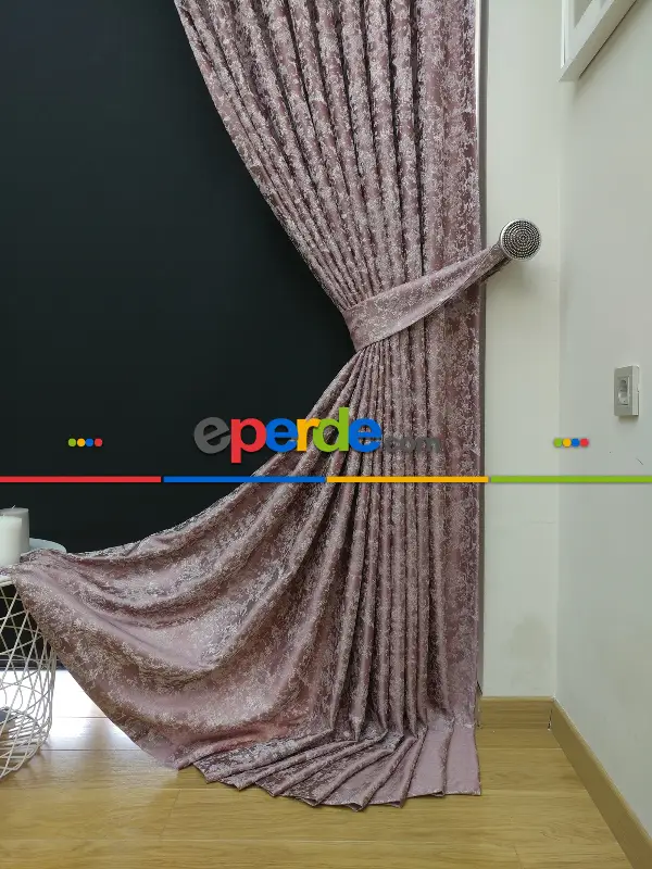 Pudra Krem Desenli Jakar Fon Perde (180cm En)- Pudra