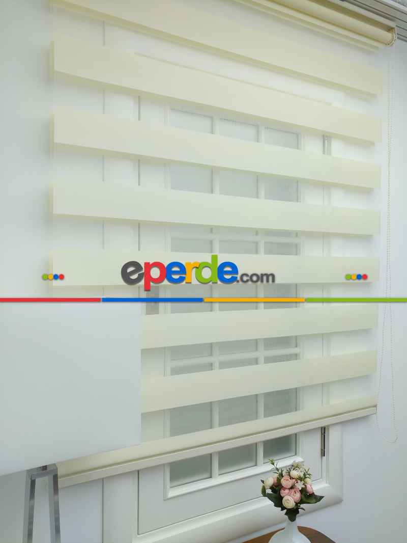 Krem Renk Bambu Zebra Perde (kalın Zeminli)- Krem