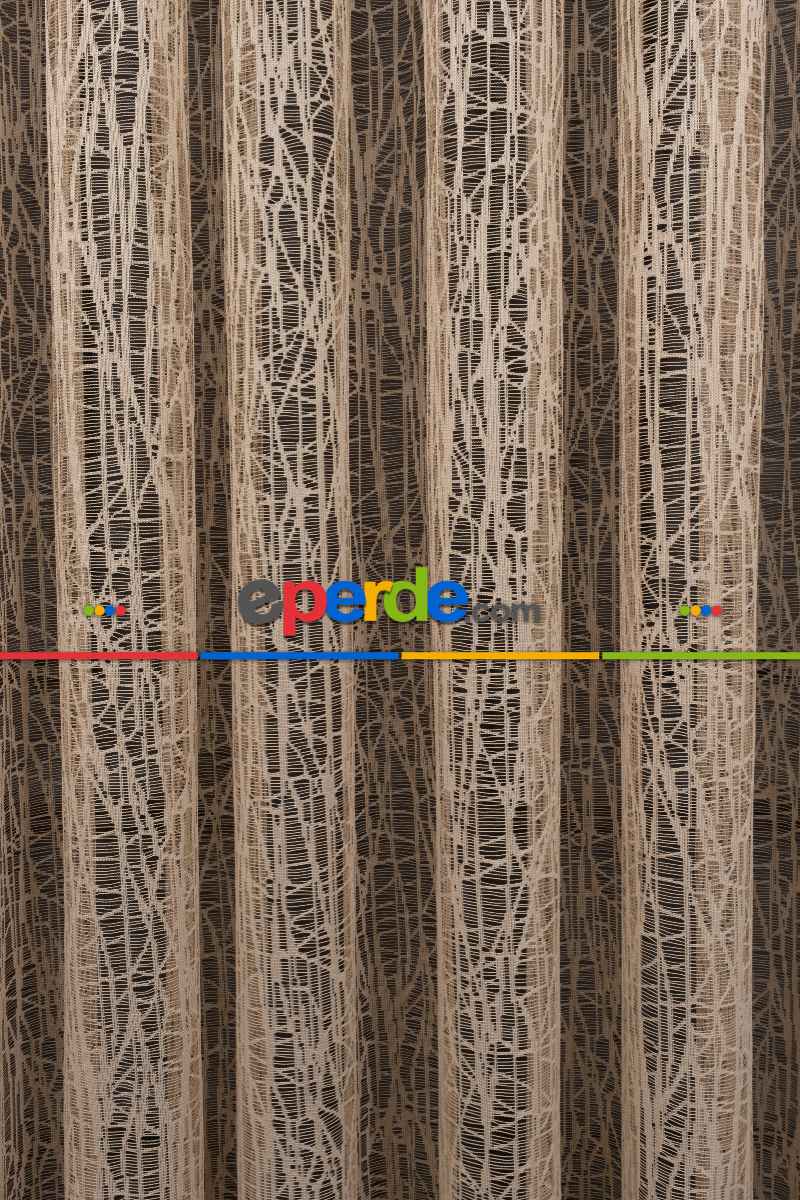 Yeni Tasarım Moda Cam Kırığı Örme Tül Perde Bej-vizon- Açık Kahve