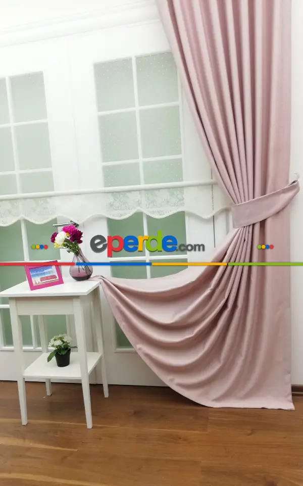 Pudra Renk Düz Fon Perde- Pudra