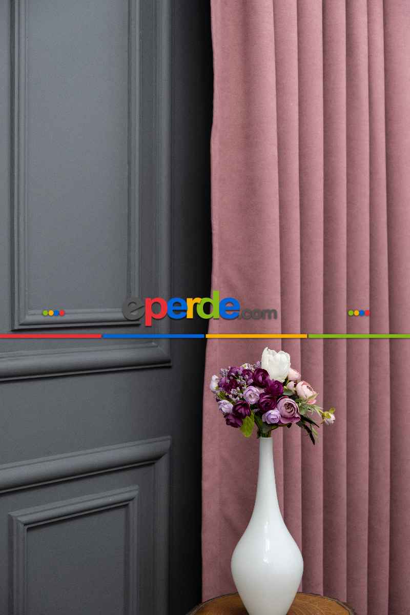 Gül Kurusu Düz Fon Perde Dökümlü Fon Perde