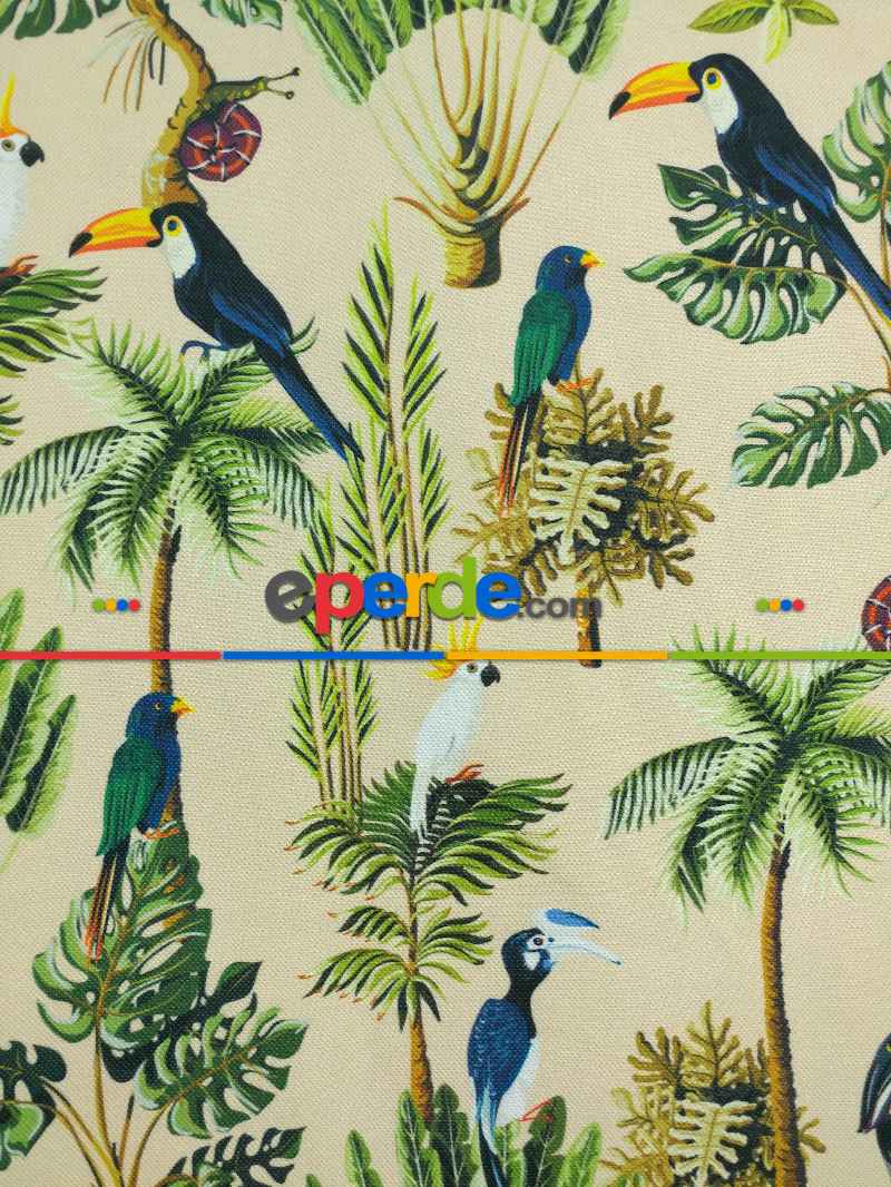 Mutfak Perdesi Kanat Fon Perde Desenli- Mavi