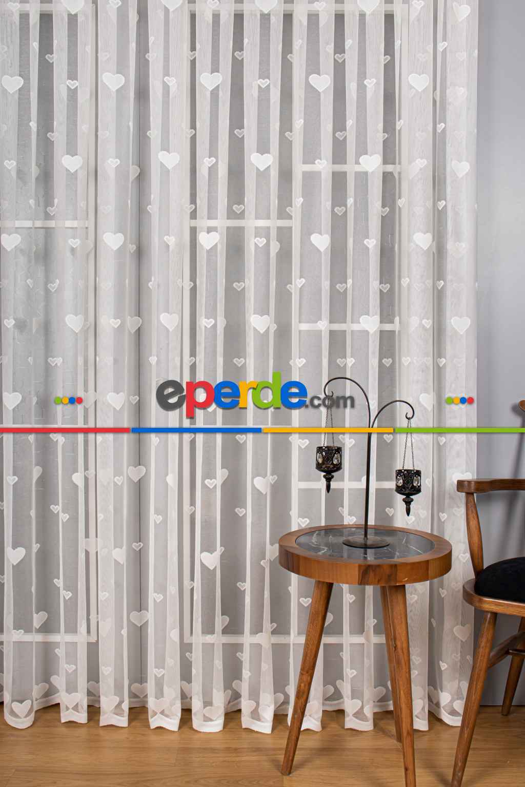 Çocuk Odası Kalp Desenli Örme Tül Perde