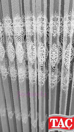 Taç Damask Sıra İşlemeli Ara Desenli Nakış İşlemeli Desen Tasarım Salon Tül Perdesi