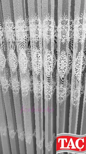 Taç Damask Sıra İşlemeli Ara Desenli Nakış İşlemeli Desen Tasarım Salon Tül Perdesi
