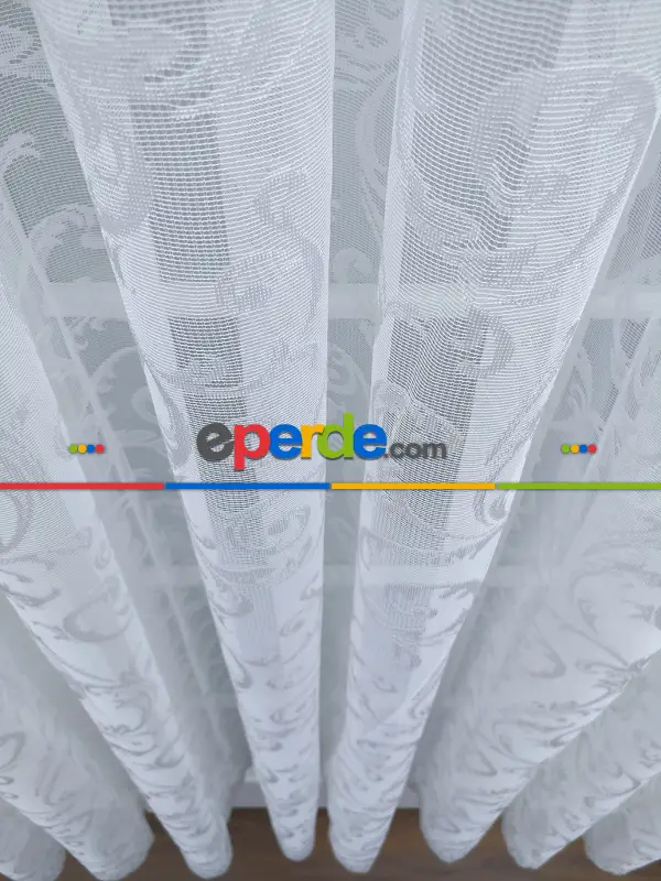 Örme Şal Desenli Tül Perde - Ekru