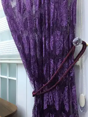 Mor Damask Desen İp Tül Fon Perde - Kordon Bağcıklı Gönderilmektedir- Mor