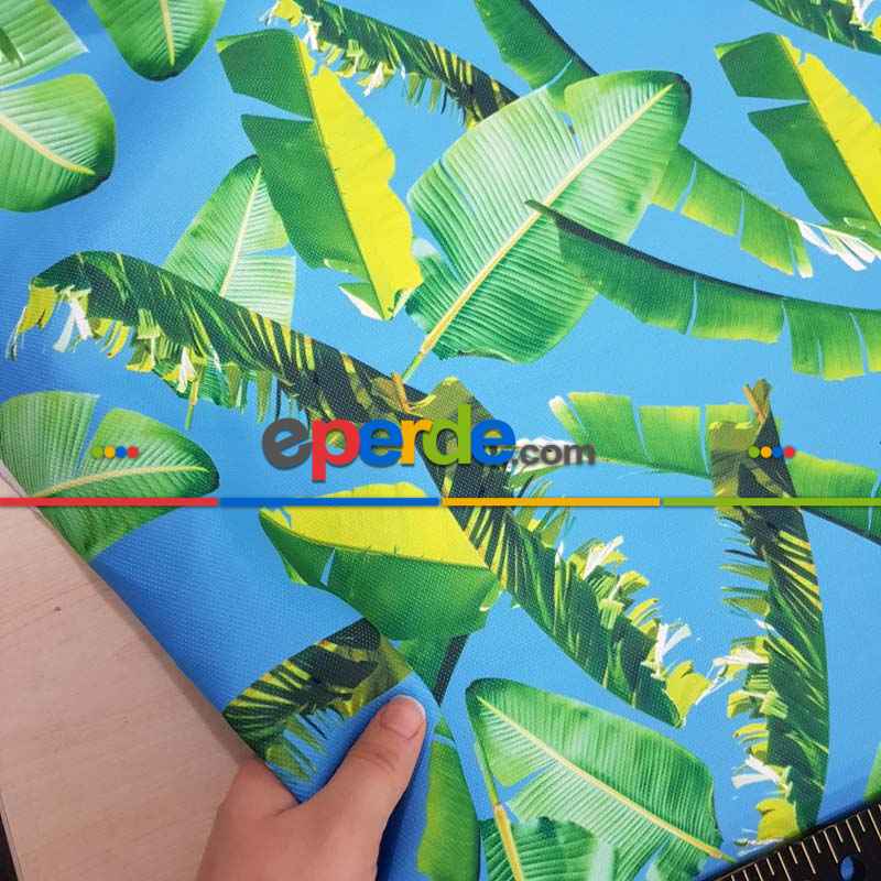 Tropikal Desenli Fon Perde Evm436 -t - Kumaşı Kalındır Duck Bezi Değildir.- Yeşil-Mavi
