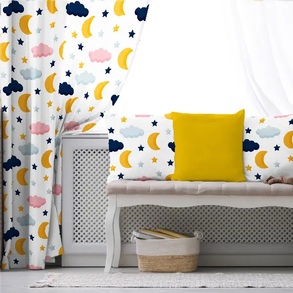 Çocuk Odası - Gökyüzü Bulut Desenli Fon Perde Evim835 Kumaşı Kalındır Duck Bezi Değildir- Mavi-beyaz