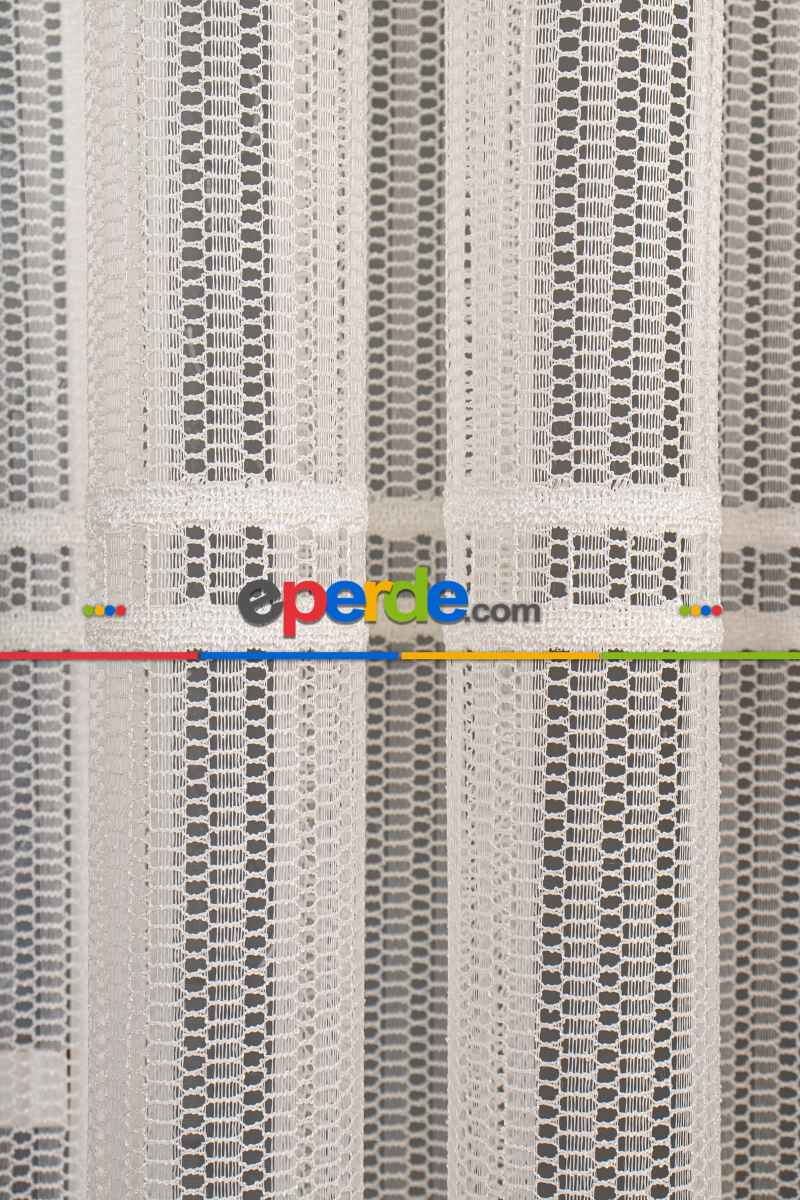 Salon Tül Modelleri - Clara Enine Bantlı Örme Tül Perde Ütü İstemez