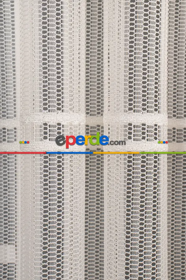 Salon Tül Modelleri - Clara Enine Bantlı Örme Tül Perde Ütü İstemez