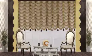 Drape Şelale Bantlı İp Perde Kahve Altın- Altın Simli