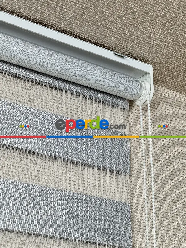 Gri Bambu Zebra Perde, Standart Metal Kasalı Yüksek Kalite Kornişe Kolay Montaj Seçenekli