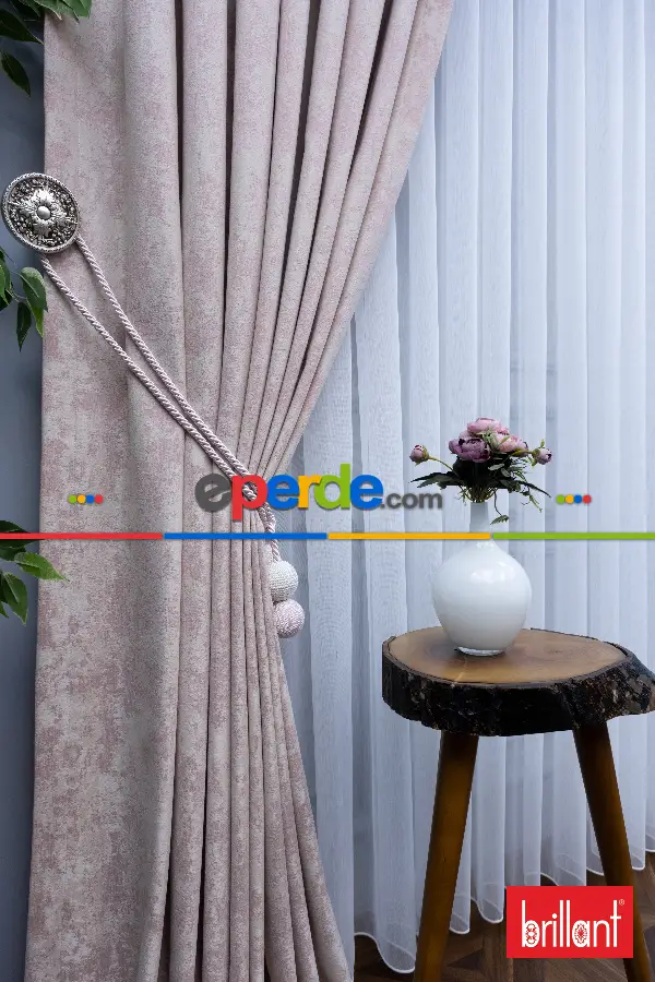 Patinedesenli Brillant Jakar Fon Perde(dökümlü Fon )- Bej-pudra