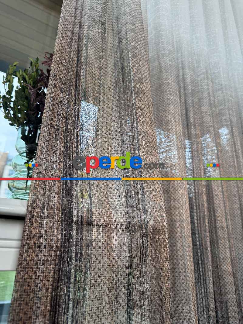 Yatak Odası - Kahverengi Degrade Geçişli Tül Perde, Fransız Örme Tül