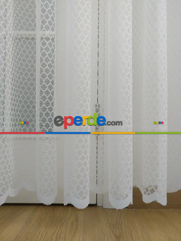 Petek Desenli Tül Perde- Ekru