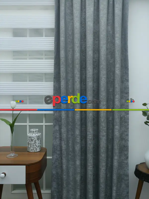 Gri - Düz Jakar Fon Perde- Gri-füme-antrasit-gri Açık