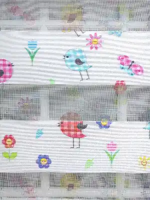 Kuşlu Çocuk Odası Zebra Perdesi - Kumaş Bambudur.- Çok Renkli