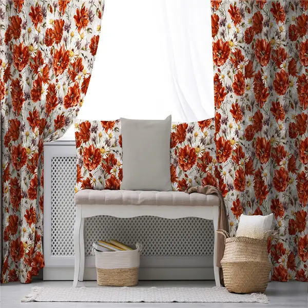 Tropik Desenli Fon Perde Evim645 Kumaşı Kalındır Duck Bezi Değildir- Mavi-beyaz