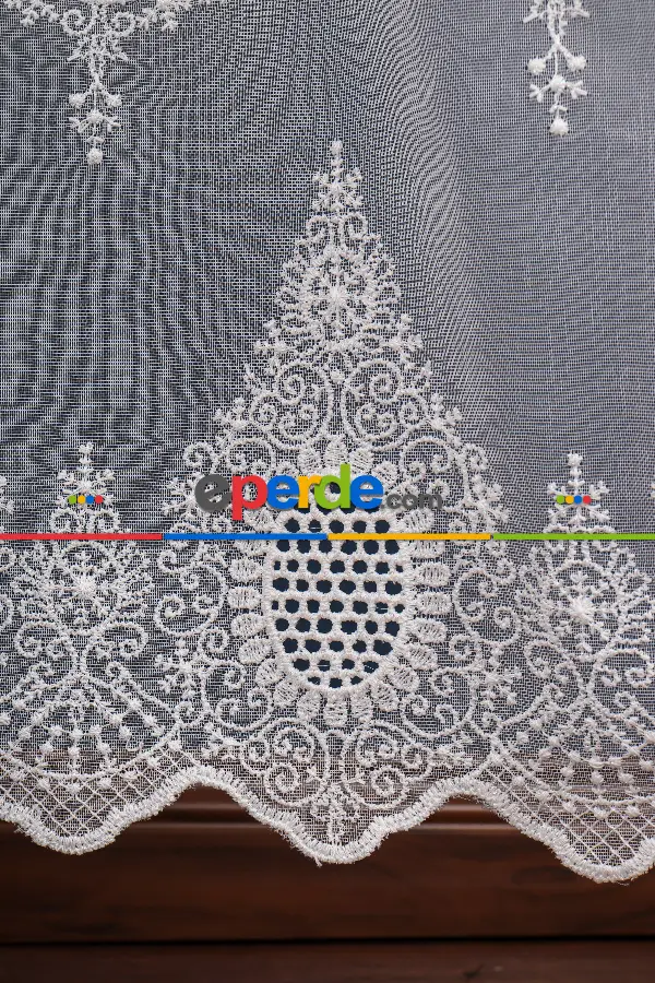 Salon Tül Modelleri - Kolye Tt Zemin Brode Nakış İşlemeli Tül Perde