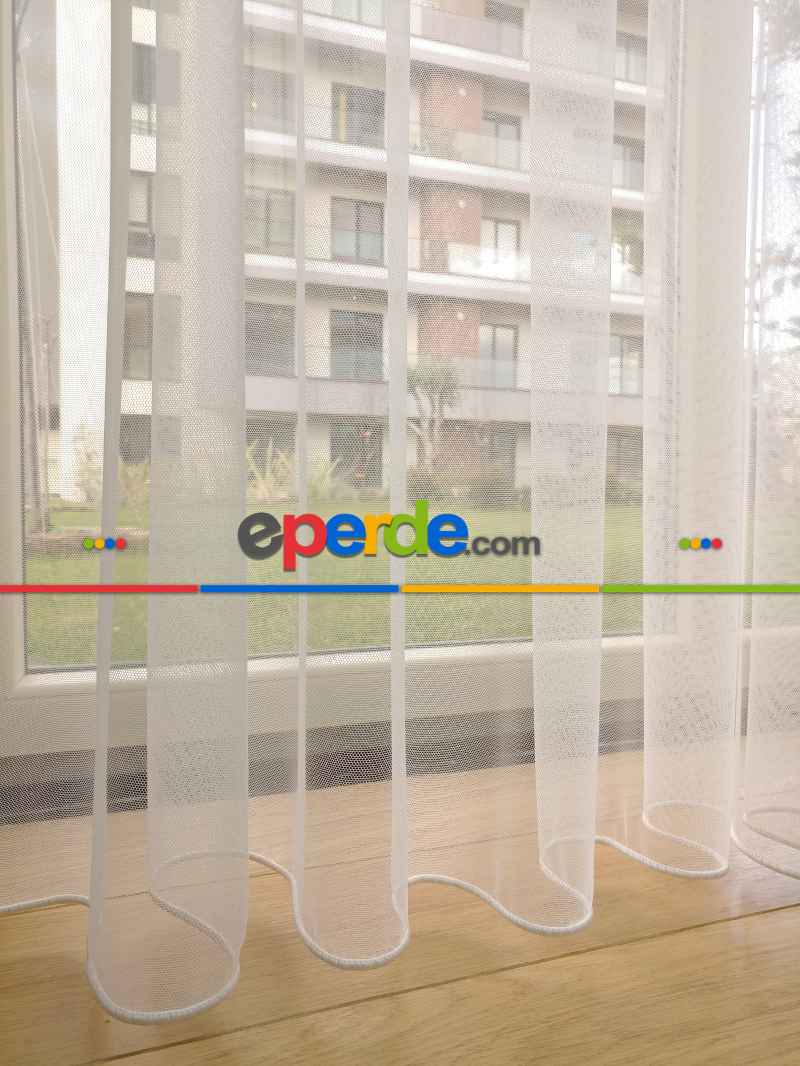Mutfak Düz Tül Perde - Grek Zemin- Ekru