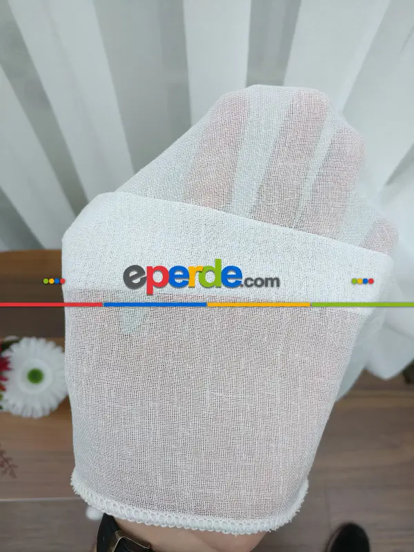 Salon Tül Perde - Ekru ( Beyaza Yakın ) - Keten Tül Perde- Beyaz