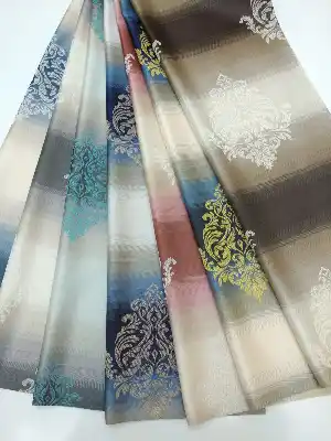 Renk Geçişli Jakar Desenli Salon Fon Perdesi - Turkuaz - Füme - Vizon- Bej-füme-turkuaz