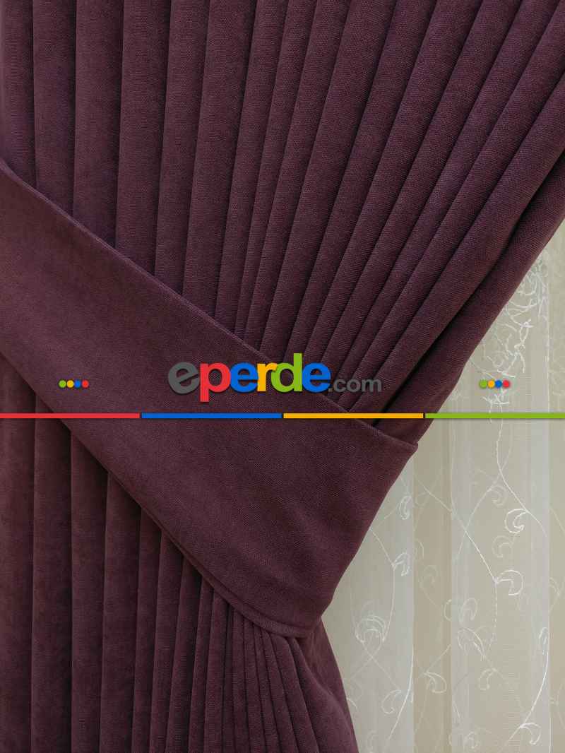 Saon Perdesi - Mürdüm Düz Sade Fon Perde (  Dökümlü Fon )- Mürdüm