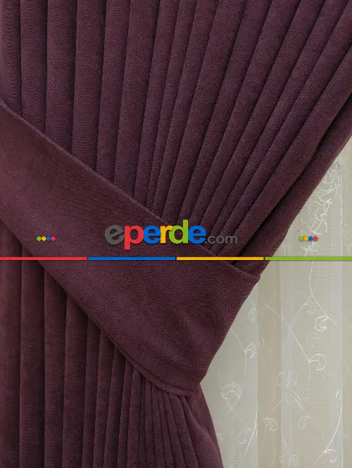 Saon Perdesi - Mürdüm Düz Sade Fon Perde (  Dökümlü Fon )- Mürdüm