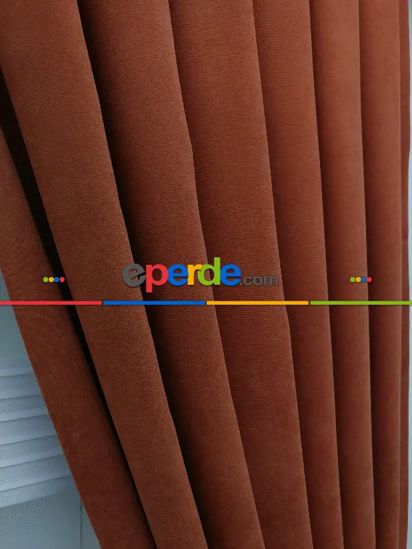 Kiremit Rengi Düz Fon Perde (280 Eninde)- Kiremit Rengi