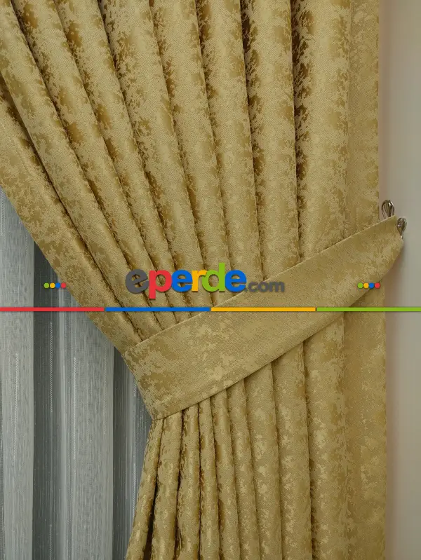 Yatak Odası - Gold Rengi Duz Jakar Fon Perde (180)- Altın Mat